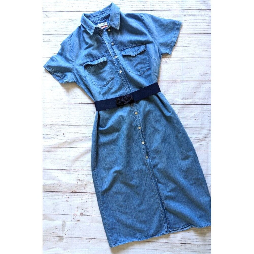 Zara Women's Denim Shirt Dress The 90th Collection Blue Midi Linen Blend Size XL